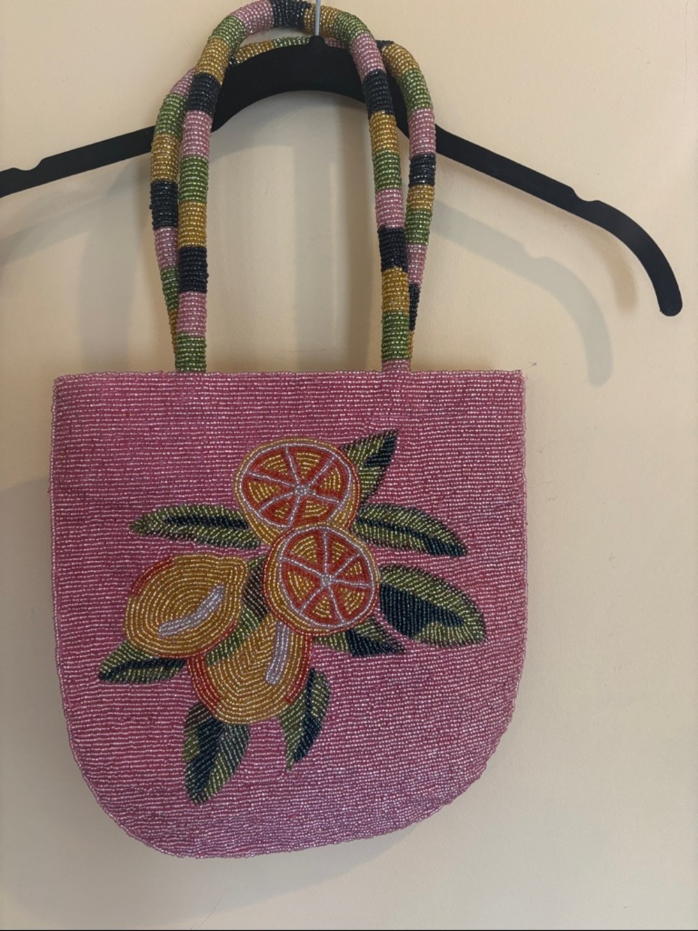 Free People Pink Beaded Citrus Tote Bag